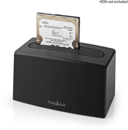 Nedis HDDUSB3210BK - Dockingstation voor 2,5" en 3,5" SATA HDD/SSD - USB 3.2 Gen 1 tot 5 Gbps - Zwart