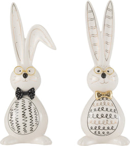 J-Line figuur Konijn Robert keramiek - mix - medium - 2 stuks - paasdecoratie