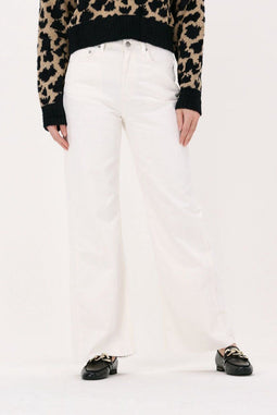 NA-KD Wide Leg Raw Hem - Dames Jeans - Maat 36 - Gebroken wit