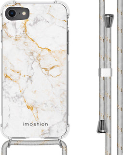 iMoshion Hoesje Geschikt voor iPhone SE (2022) / SE (2020) / 8 / 7 Hoesje Met Koord - iMoshion Design Hoesje met Koord - Wit / White Marble