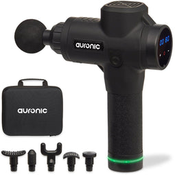 Auronic Massage Gun - Massage pistool - 30 snelheden - 6 opzetstukken - Zwart