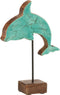 J-Line decoratie Dolfijn Op Voet - hout - azuurblauw - small