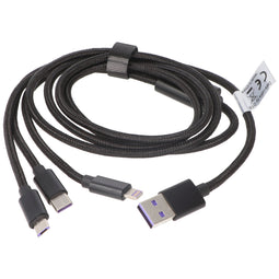 3IN1 USB data cable suitable for USB-C, iPhone, MICRO-USB cable 1 meter BLACK