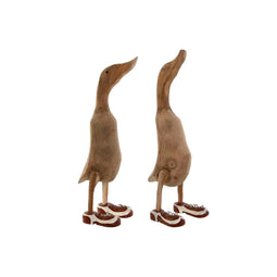 Decoratieve figuren Home ESPRIT Wit Rood Natuurlijk Eend 14 x 28 x 43 cm (2 Stuks)