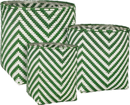 Mica Decorations Merlijn Plantenmand - Set van 3 - Donkergroen-Wit - H30-35 x Ø27-34 cm (set van 3)