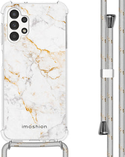iMoshion Hoesje Geschikt voor Samsung Galaxy A13 (4G) Hoesje Met Koord - iMoshion Design Hoesje met Koord - Wit / White Marble