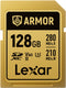 Lexar Armor GOLD SDXC UHS-II - 128GB - Lezen 280MB/s Schrijven 210MB/s V60 IP68 RVS