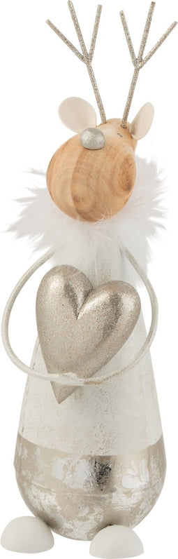 J-Line kerstfiguur Rendier Hartje - metaal/hout - wit/goud - large