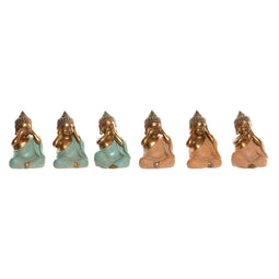 Decoratieve figuren Home ESPRIT Groen Roze Gouden Boeddha Orientaals 11 x 9 x 17 cm (6 Stuks)