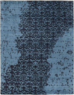 Damask AL-2E HB-93-HB-7 Vloerkleed - 250x350 - Rechthoek - Laagpolig,Vintage Tapijt - Klassiek - Blauw, Zwart