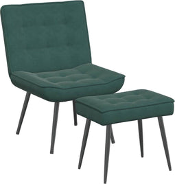 vidaXL - Relaxstoel - met - voetenbank - fluweel - donkergroen