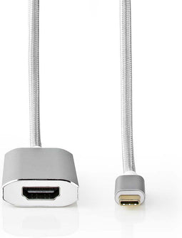 Nedis USB-C Adapter - USB 3.2 Gen 1 - USB-C Male - HDMI Output - 4K@60Hz - Power delivery - 2.00 m - Rond - Verguld - Gevlochten / Nylon - Zilver - Cover Window Box