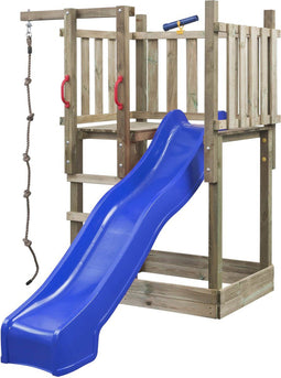 Houten Speeltoren Mario (SwingKing) | Speeltoren met Glijbaan en Knopentouw voor Buiten in de Tuin | FSC Hout - Glijbaan Blauw