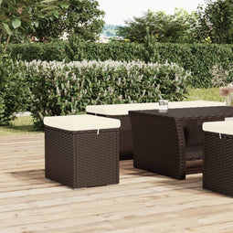 vidaXL - Hocker - met - kussen - 40x30x40 - cm - poly - rattan - bruin