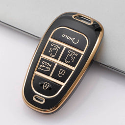 Autosleutel hoesje - TPU Sleutelhoesje - Sleutelcover - Autosleutelhoes - Geschikt voor Hyundai - goud - E6 - Hyundai i20, Hyundai i30, Hyundai ix20, Hyundai ix35, Hyundai Bayon, Hyundai ionic electric, Hyundai Kona, Hyundai Kona Electric, Hyundai S