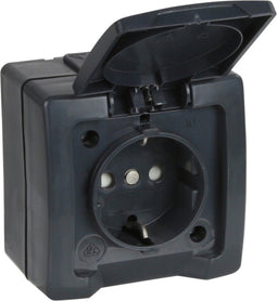 Kopp SWD Opbouw wandcontactdoos met klapdeksel - enkelvoudig - spatwaterdicht - Antraciet