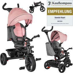 Lionelo Haari - Driewieler 2in1 - Draaibare Zitting - Rubberen Wielen - Groeit Mee - Roze