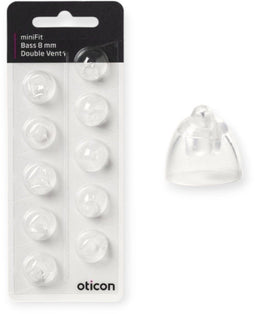 Oticon minifit BASS dome MAAT: 8 MM - DOUBLE VENT. - Blister van 10 stuks - voor MiniRite luidspreker