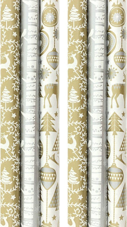 Benza cadeaupapier - luxe kerstpapier - goud en zilver - 200 x 70 cm (6 stuks)