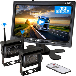 Strex Draadloze Achteruitrijcamera Set - 2 Camera's - 7” Scherm - Nachtzicht 18LED 15m (2 stuks)