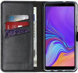 Selencia Galaxy A7 (2018) - Echt Lederen Bookcase - 3 Pashouders - Zwart