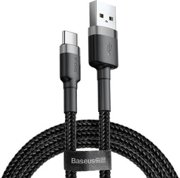Baseus CATKLF-CG1 - Geweven Nylon USB naar USB-C Snellaadkabel - 2M - Grijs