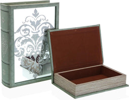 Decoratieve Doos Versa Boek Canvas Spiegel Hout MDF 7 x 30 x 21 cm