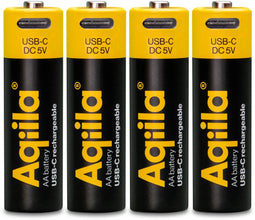 Aqiila Oplaadbare USB-C AA Batterijen - 2000 mAh - 4-in-1 USB-C kabel