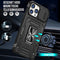 Podec iPhone 12 Pro - Telefoonhoesje - Anti-Shock Case Cover met Kickstand Ring en Screenprotector - Zwart