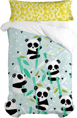 Dekbedovertrek set HappyFriday Moshi Moshi Panda Garden Blue Blauw Bed van 80/90 2 Onderdelen