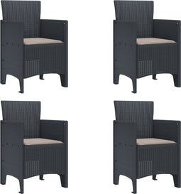 vidaXL - Tuinstoelen - met - Kussens - 4 - pcs - Anthraciet - Poly - Rattan
