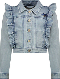 Le Chic ALLY C212-5186 - Spijkerjasje - Verticale ruffles met parels - Denim (maat 128)