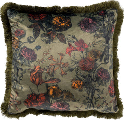 Dutch Decor YASMIN - Kussenhoes velvet 45x45 cm Military Olive - groen - franjes - met rits - zonder binnenkussen