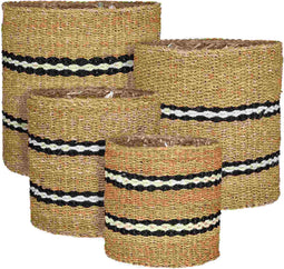 Mica Decorations Mand Dave - 54x54x54 cm - Zeegras - Zwart- Set van 4