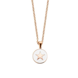 CO88 Collection Majestic 8CN 26043 Stalen Collier met Hanger - Rond met Ster Ø 15 mm - Lengte 42 + 5 cm - Rosékleurig / Wit