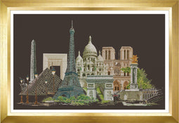Thea Gouverneur - Borduurpakket met telpatroon - 472.05 - Voorgesorteerde DMC Garens - Parijs - Zwart Aida - 79 cm x 50 cm - DIY Kit