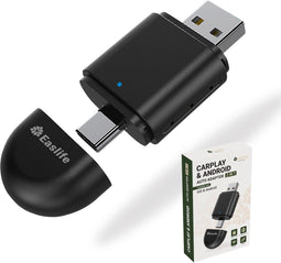 EasLife 2-in-1 CarPlay & Android Auto Dongle - Draadloos - Bluetooth 5.4 - Zwart - Incl. Luxe autogeur (1 stuk)