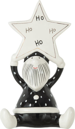 J-Line figuur Kerstman Zittend Ster Hoho - keramiek - zwart/wit - medium
