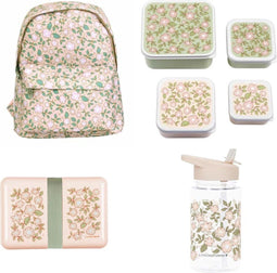 A Little Lovely Company Back to school set - Rugzak/Drinkfles/4 Snackdozen/Lunchbox - Bloesems Roze