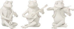 J-Line figuur Kikker Muziek Zittend - polyresin - wit - large - 3 stuks