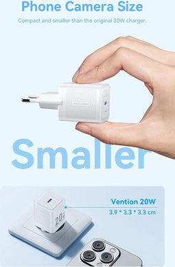 Vention 1-Port USB-C Gan Charger 20W with USB-C to Lighting Cable 1M EU-Plug White