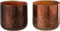 J-Line windlicht Spiegel - glas - koper/rood - medium - 2 stuks