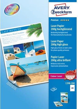 Fotopapier Avery(kleur)laser - 200gr A4 wit dubbel gecoat