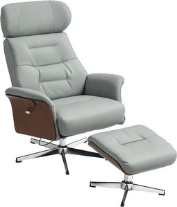 HOMCOM Relaxfauteuil - Verstelbare rugleuning 135° - Kunstleer - Lichtgrijs