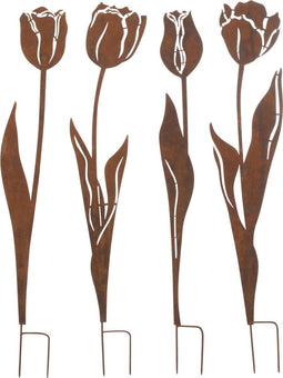 J-Line decoratie Tuin Bloemen - ijzer - roest - small - 4 stuks