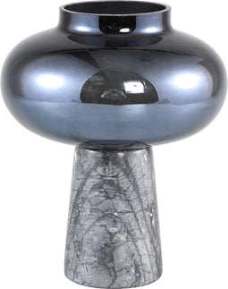 PTMD Petry Vaas - H26 x Ø14 cm - Glas/marmer - Zwart