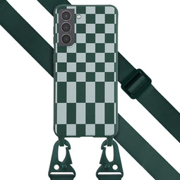 Selencia Hoesje Geschikt voor Samsung Galaxy S21 Hoesje Met Koord - Selencia Siliconen design hoesje met afneembaar koord - Groen / Irregular Check Green