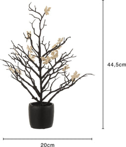J-Line decoratie boom Kaal + bladeren in Pot Glitter - kunststof - zwart/goud - small