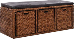 vidaXL - Bankje - met - 3 - manden - 105x40x42 - cm - zeegras - bruin