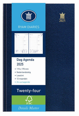 Ryam | Bureau agenda | Twentyfour Wit NL Mundior | 2025 | Genaaid gebonden | 115 x 170 mm | 12 mnd | Blauw |